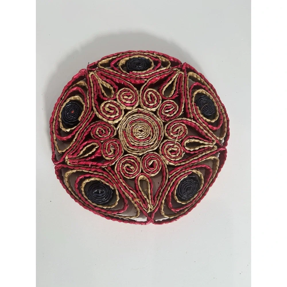Vintage Rattan Raffia Trivet Woven Straw Decorative Hot Pad Boho Kitchen Décor‎